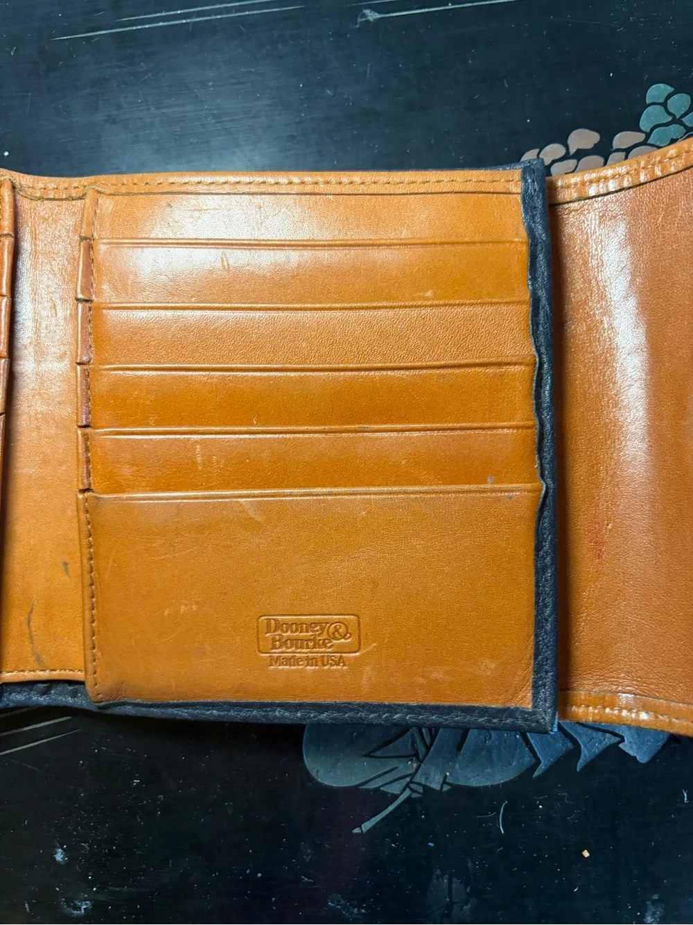 Vintage Dooney & Bourke Navy and Tan Leather Wallet with Coin Compartment